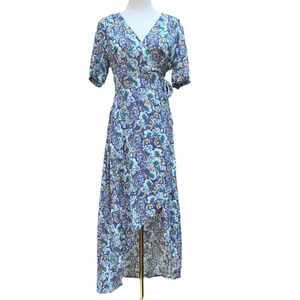 ASTR The Label Purple Floral V-Neck Wrap Dress with High-Low  Hem Size S/M